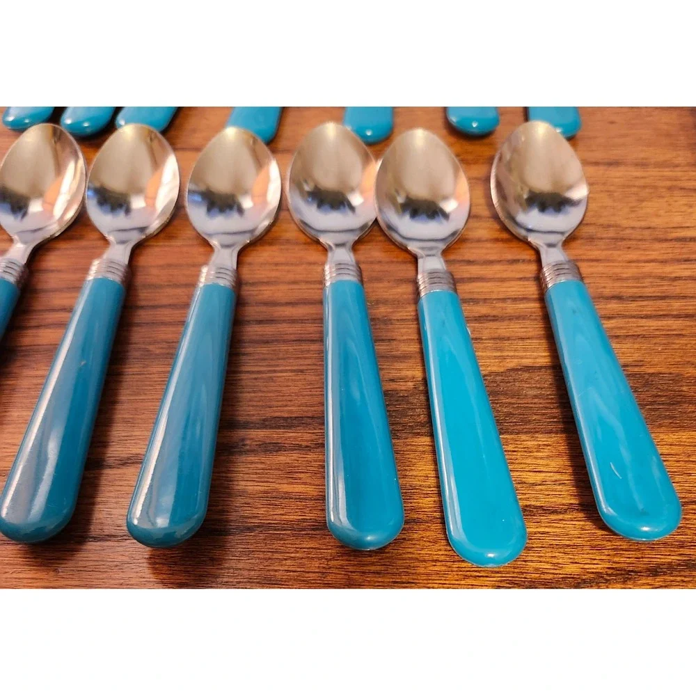MCM Turquoise Blue 16 Piece Flatware Set Stainless Steel 8 Forks 8 Spoons Teal